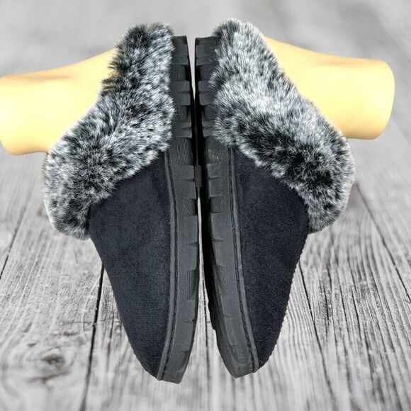 Jessica Simpson Black Fabric Faux Fur Super Soft Mule Slippers Womens Size 6-7 - Picture 4 of 11